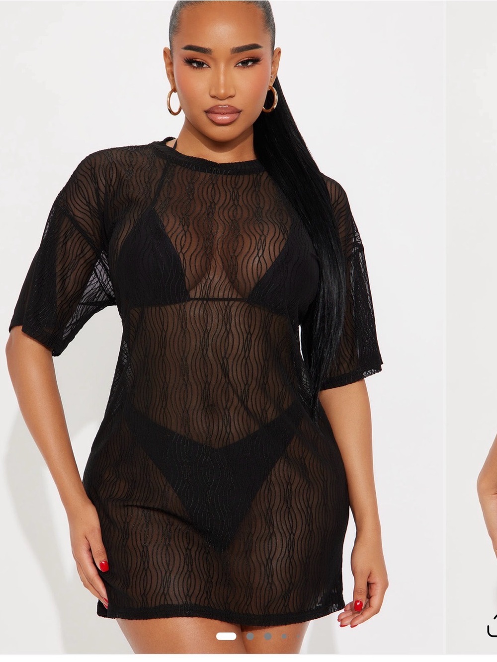 Fashion Nova Black Sheer Wave Knit Swim Coverup